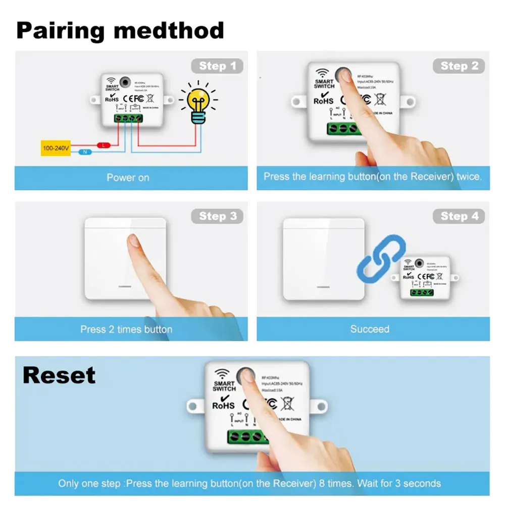 Smart Switch 86 Wireless Smart RF 433Mhz 100 220V Wall Panel With Remote Control Mini Relay Receiver Home Led Light Lamp Switch
