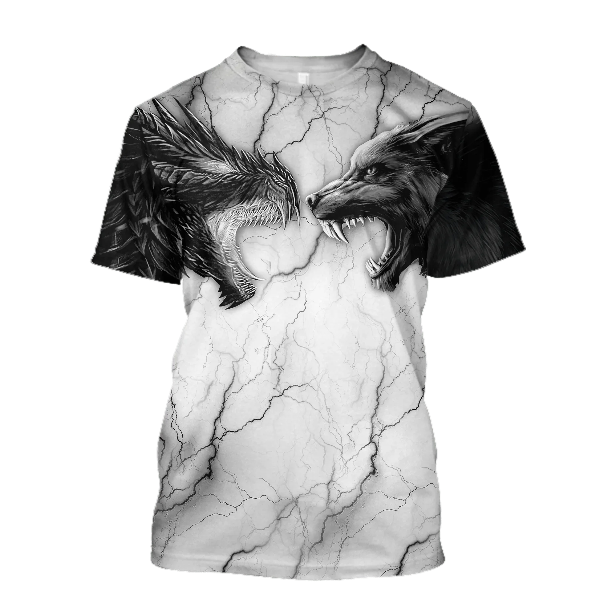 

Summer Hipster Men t-shirt Beautifu Dragon and Wolf 3D All Over Printed Harajuku Short sleeve T shirt