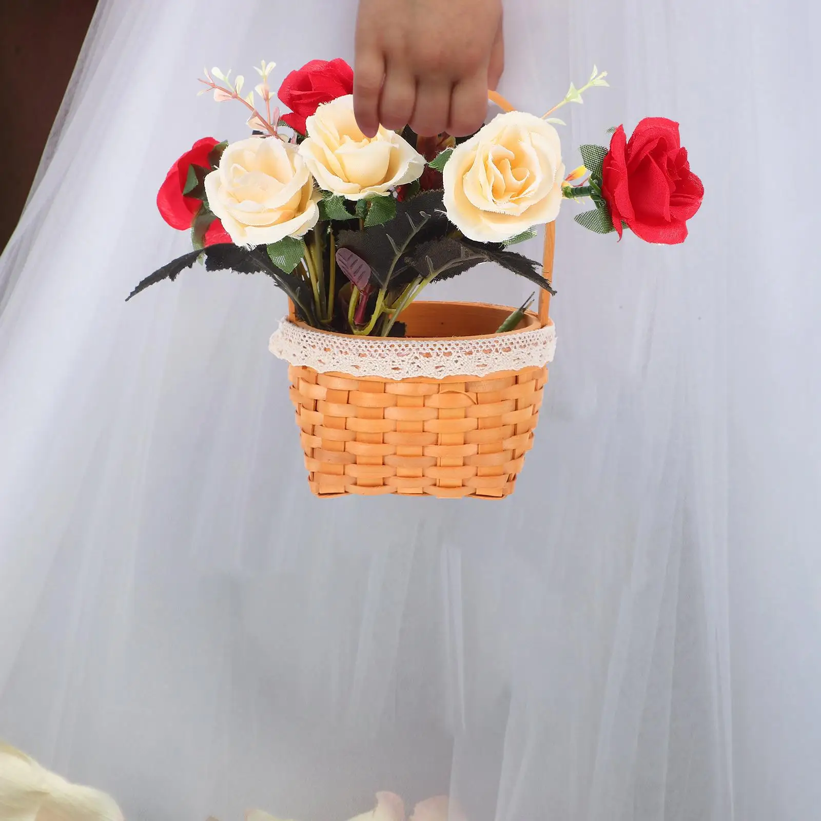 Mini Shopping Basket Flower Storage Egg Baskets for Fresh Eggs Easter Girl Candy Wood Children's Woven Arrangement Collecting 4
