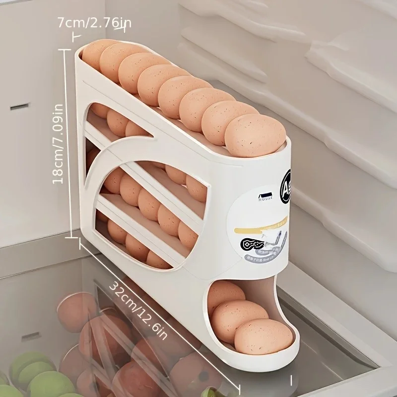 3-Tier Rolling Egg Storage Container for Refrigerator Holds 24 Eggs...
