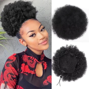 Large Afro Puff Ponytail Extensions Clip In Drawstring Ponytail Heat Resistant Synthetic Afro Curly Pony Tail Hair Pieces