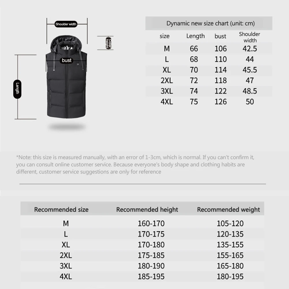 Smart Thermal Clothing Vest Autumn Winter Warm USB Electric Heated Vest Plus Size Waterproof Hooded Waistcoat for Hunting Hiking