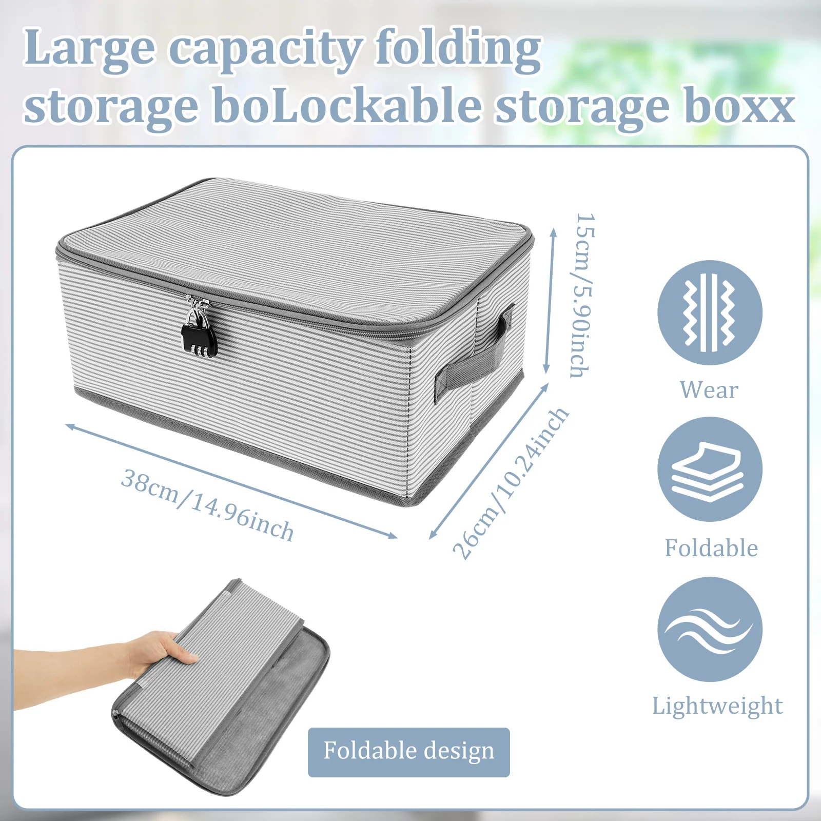 Nonwoven Lockable Storage Box Document Safe Portable Foldable Organizer
