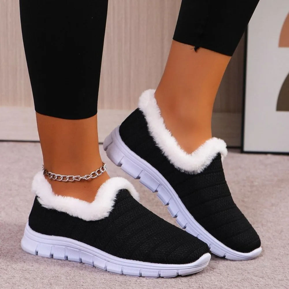Trendy Women's Cotton Shoes for Autumn Winter 2025 New Round Headed Mesh Flat Bottom Versatile Comfortable Daily Cotton Shoes