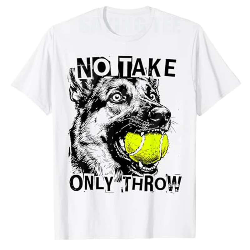 �No Take Only Throw“ Lustiges Tennisball-T-Shirt für Deutsche Schäferhund-Mamas – Y2K Sportbekleidung Outdoor-Kleidung Neuheit Spruch T-Shirt Oberteile Geschenk