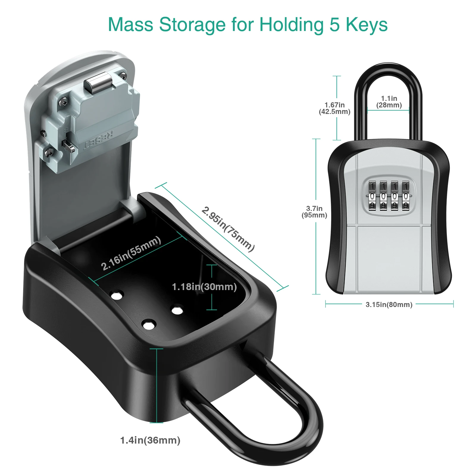 ORIA Key Lock Box Wall Mount Key Safe Box Waterproof Key Storage Box with 4 Digit Combination for Home Office Garage