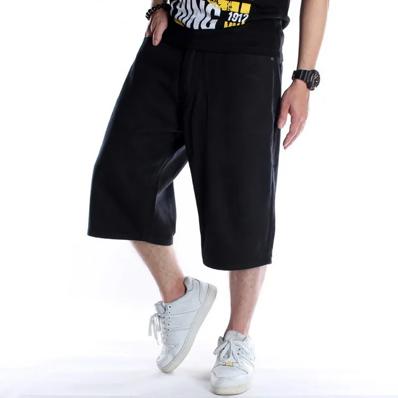 Summer Men Shorts Hip Hop Harem Denim Jeans Boardshorts Fashion Loose Cotton Baggy Skateboard Shorts Black Plus Size 30-46