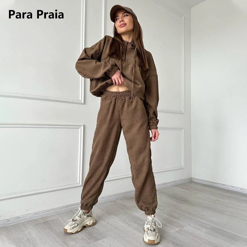 

Korean Winter Outfit For Women Sportswear Fashion Suit Women Autumn New Korean Zipper Hooded Sweater Casual Pants Two Piece Set