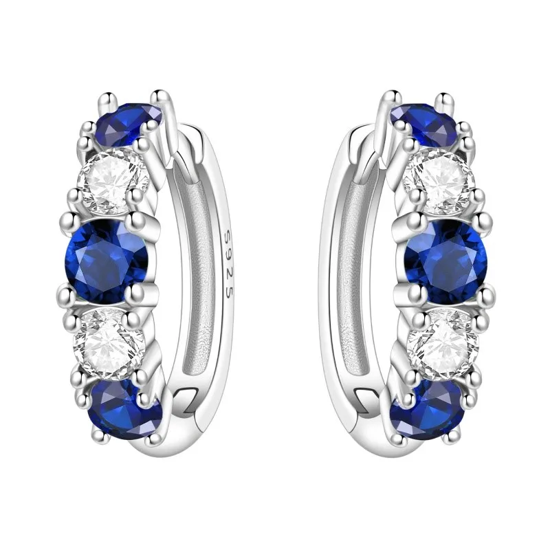 MISEFF Real 925 Sterling Silver Earring Gradual Change Green Blue Colored Zircon Hoop Earrings Engagement Wedding Jewelry Gifts