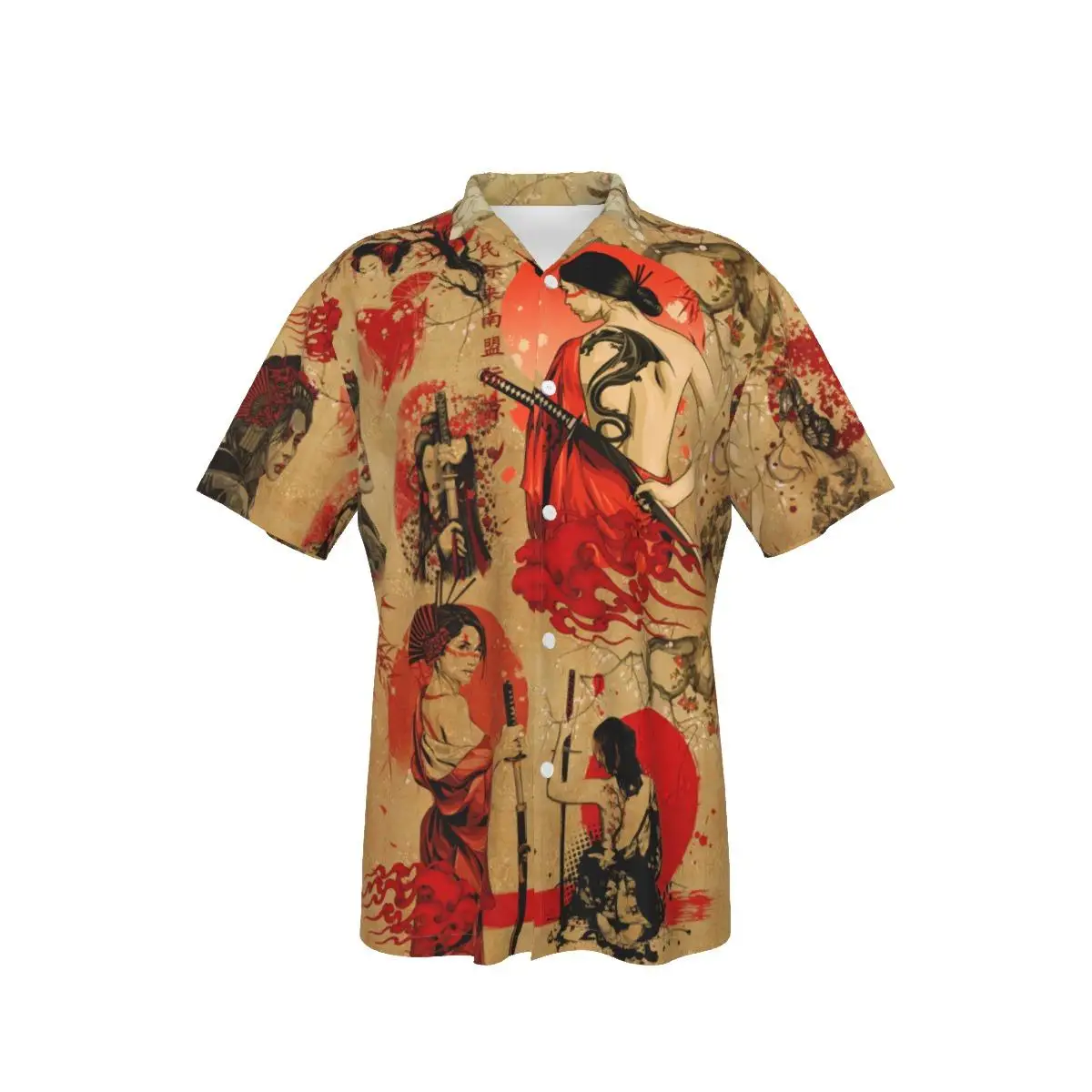 

Men's Hawaiian Shirt Japan Swordswoman Cool Print Beach Short Sleeve Summer Casual Button Up Patchwork Tops 3D Shirts