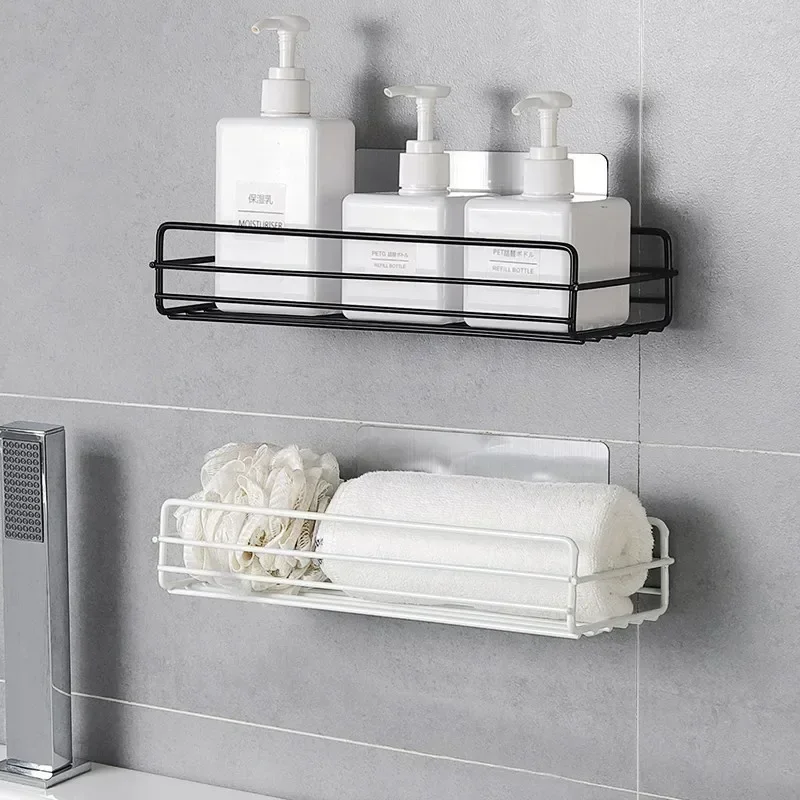 Japanese-style wrought iron bathroom shelf wall-mounted shower gel storage rack toilet free punch toiletry stand 2