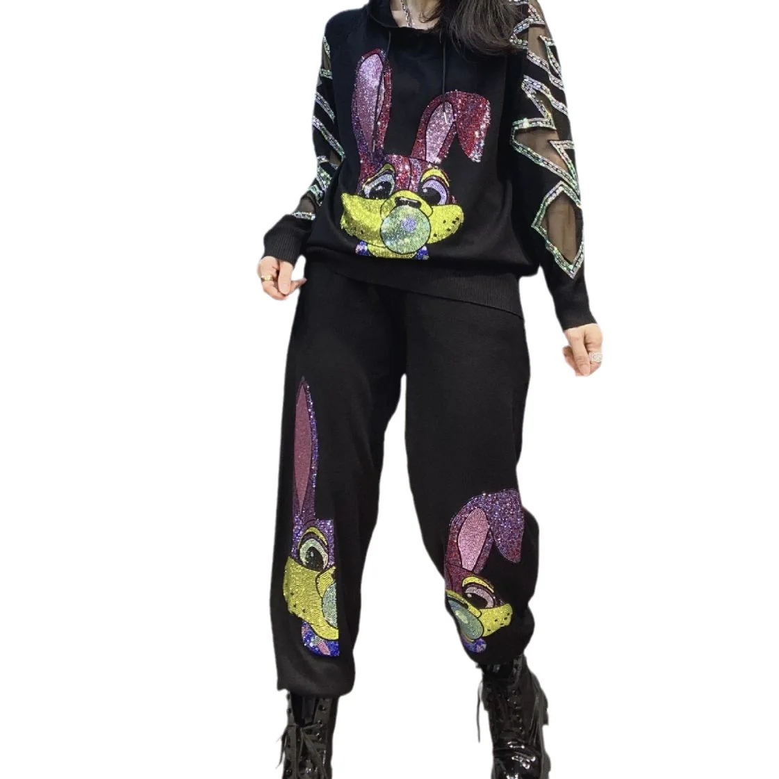2PCS Pattern Sequins Long Set For Summer Glitter Tracksuit Women Casual Loose Jogger's Set gym Set Chándal de verano