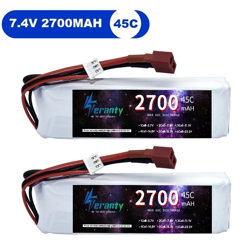 

Литий-полимерный аккумулятор 2 шт. 7,4 В 2700 мАч 2S 45C с разъемом T JST XT30 XT60 для радиоуправляемого квадрокоптера вертолета автомобиля лодки