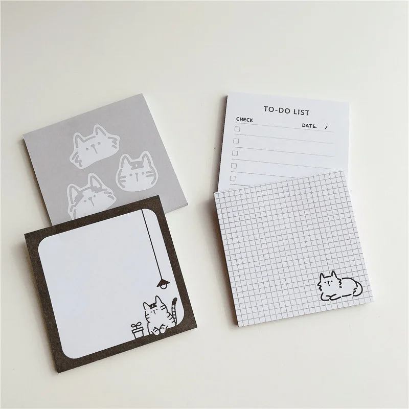 Memo Paper 50 Sheets Cartoon Brief Strokes Cute Cat Simple Style Kawaii Message Student To Do List Notes School Stationery