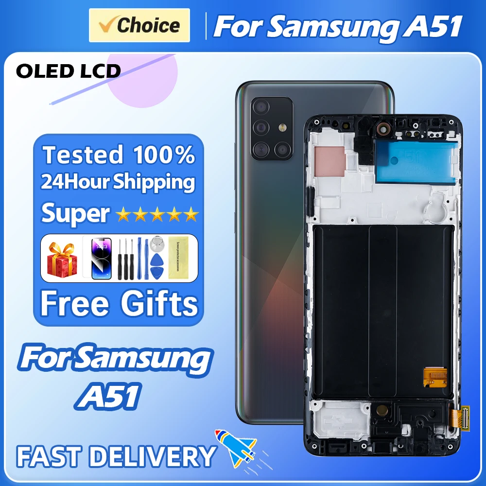 6,5 'для Super AMOLED для Samsung A51 SM-A515FN/DS A515, ЖК-дисплей, сенсорный экран, дигитайзер с рамкой для Samsung A51 LCD