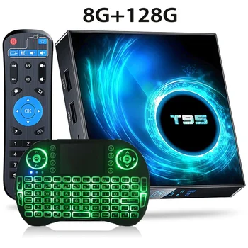 듀얼 와이파이 블루투스 5.0 스마트 탑 박스, T95 TV 박스 2023, 안드로이드 10, IPTV, 올위너 H616, 쿼드 코어 지지대, 6k, 3D, h.265, 4G, 5G, 8GB, 128GB