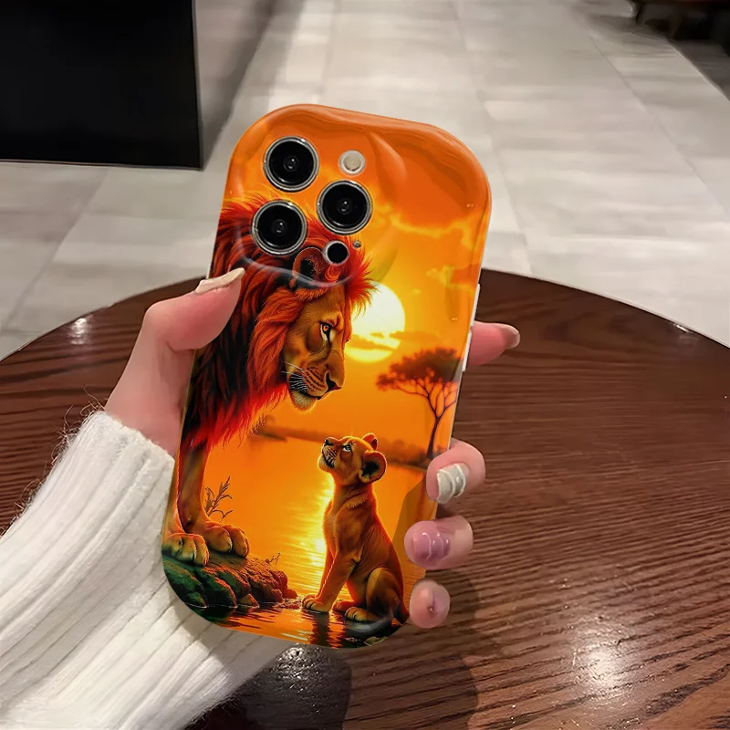 Lion King and Cub 3D Wave Soft TPU Phone Case Cover
