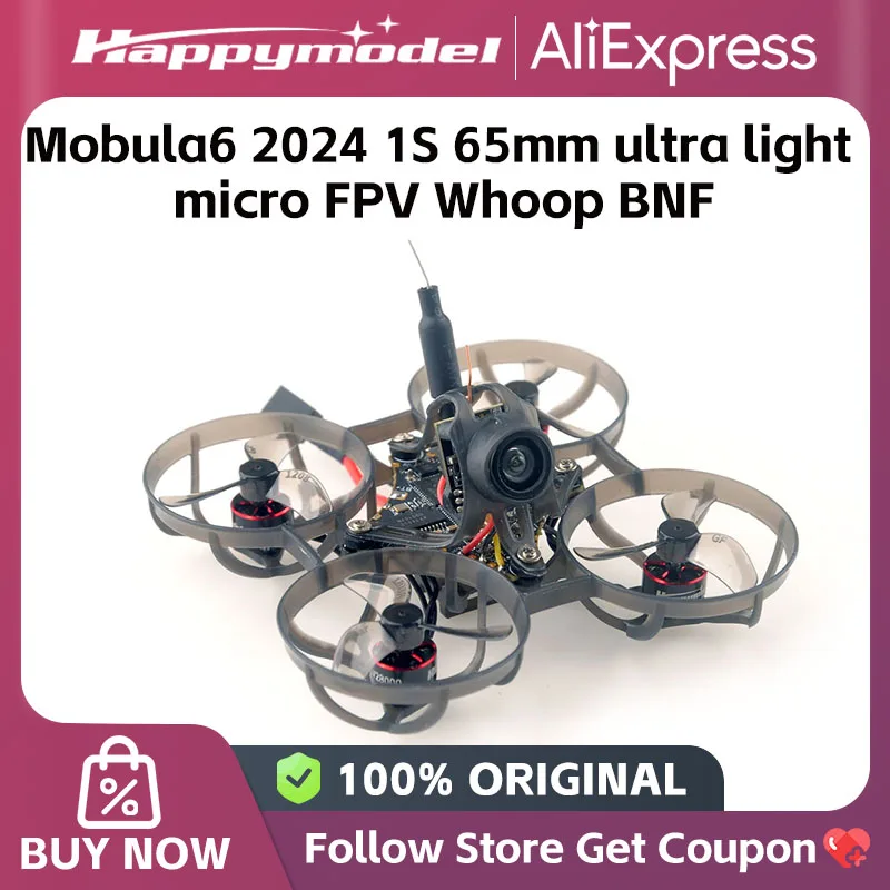 Mobula6 2024 – Drone FPV Micro 65mm Ultra Léger 1S Whoop avec ELRS posé sur une surface, prêt à voler.