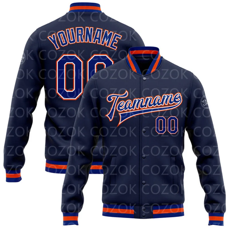 Custom Blue Green Yellow 3D Printed Baseball Button Jacket Bomber Full-Snap Varsity Letterman Jacket