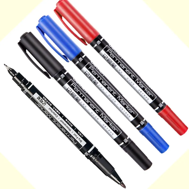 Deli 0.5mm/1mm Dual Tip Dry Fast Waterproof Oily Marker Pen Wood CD Fabric Tires Mark Tool School Office Supply Student Writing