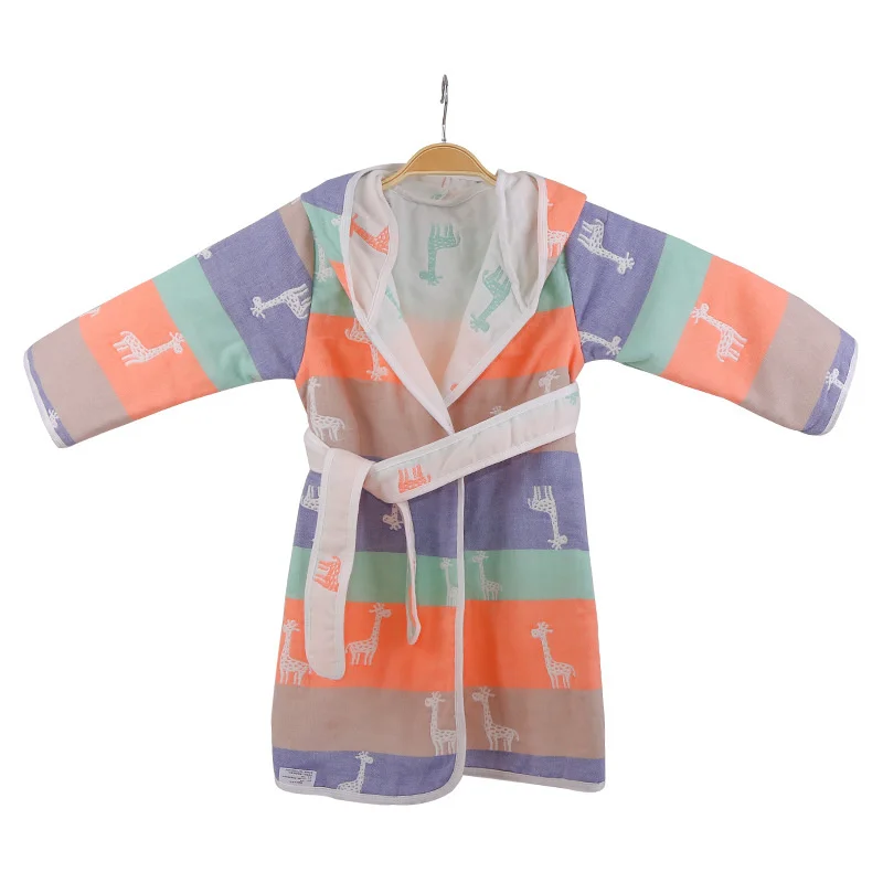 Spring Bathrobe Six-layer Gauze Pure Cotton Comfort Soft Sweet Children's Hooded Nightgown Adult Breath Gift Cute Pajamas