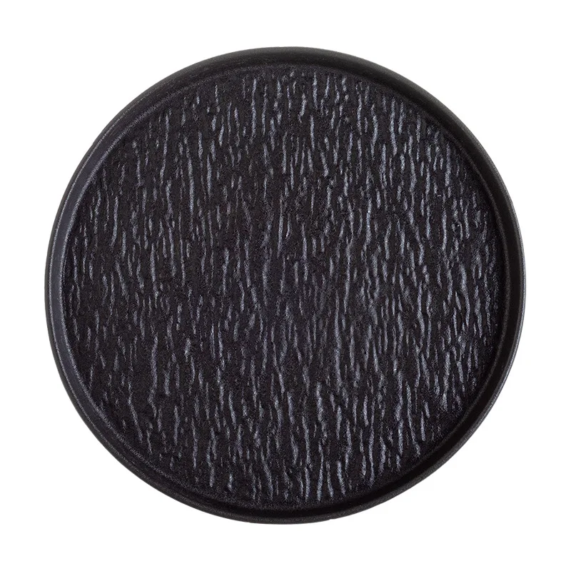 White/Black Ceramic Dishes Stone Rexture Porcelain Serving Plate Round Western Steak Tray Snack Cake Dessert Deep Dinner Plate