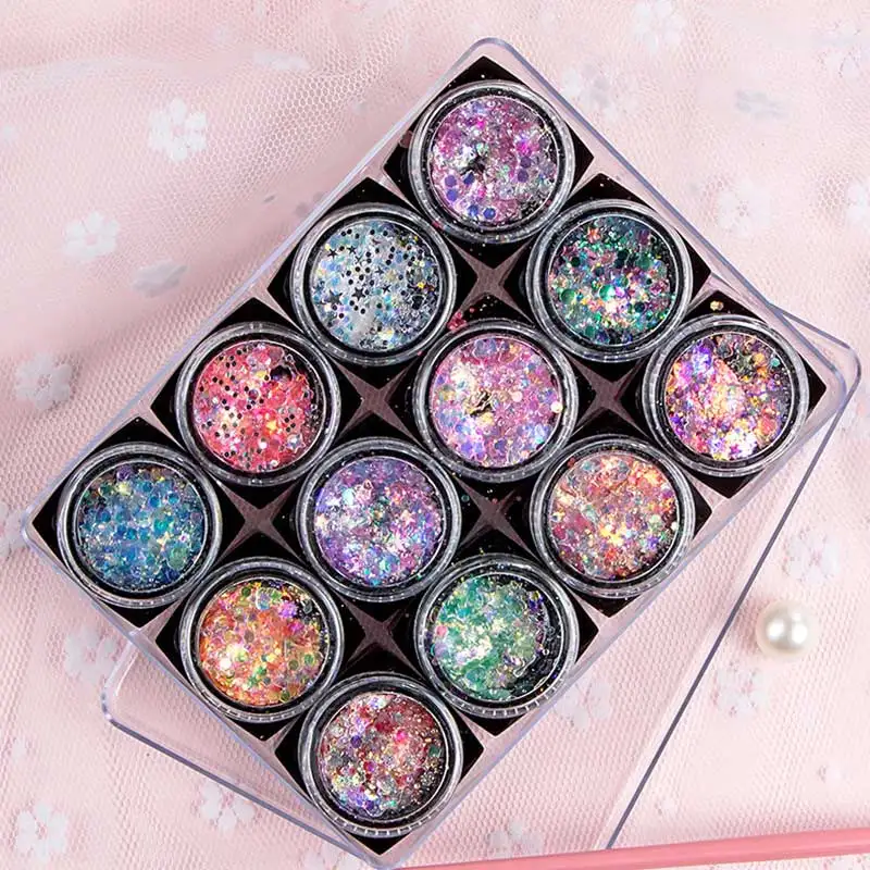 6/12pcs/set Body/Face/Eye Makeup Glitter Gel Eyeshadow Cream Star/Moon/Hexagon Nail Sequins Gel For Halloween Party Makeup YTR6# 3