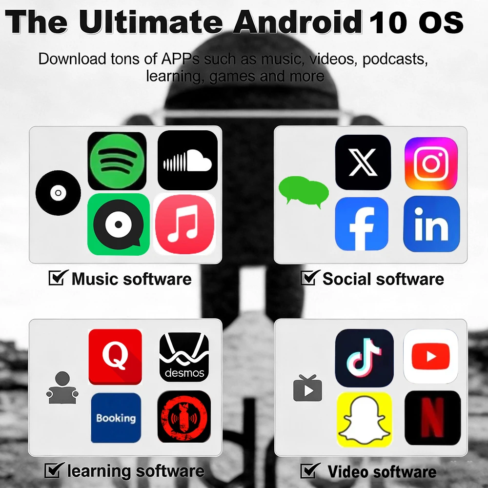 WiFi MP3 플레이어 안드로이드 10 스포티파이 온라인 음악 스트리머 블루투스 스피커 MP4 스포츠 및 야외 체육관용 플레이 스토어 다운로드