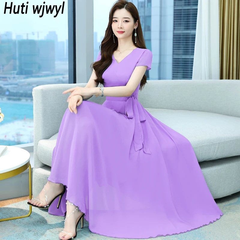 8 Colors Summer New Chiffon Midi Elegant Dress 2024 Vintage