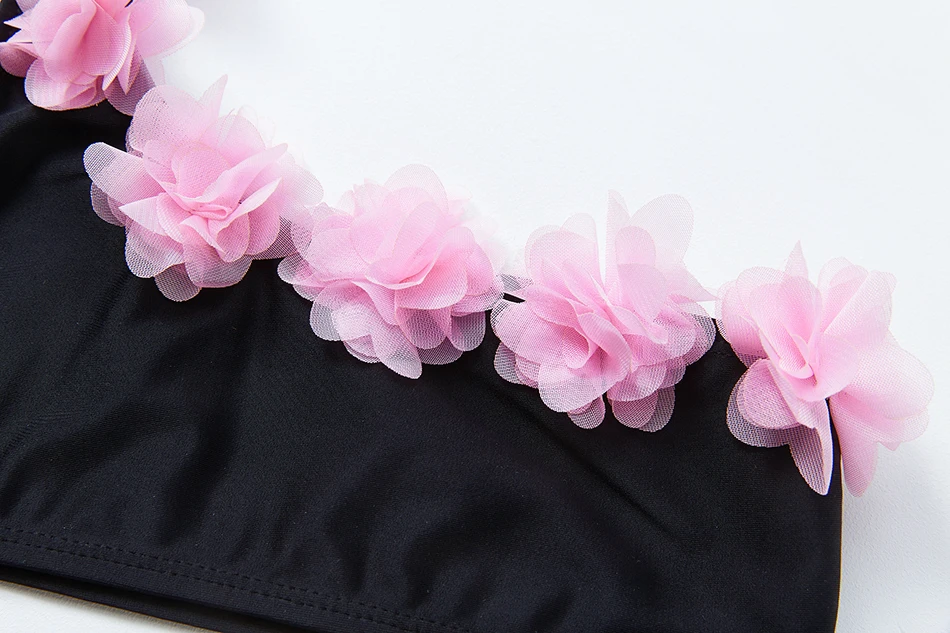 Girls Swimsuit Black Tassel Tankini Summer Beachwear Two-pieces Bikini for Children