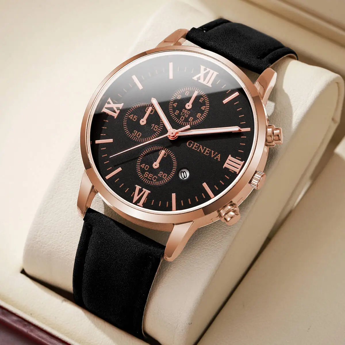 Fashion Roma Dial Men's Watch Casual Leather Strap Men Business Watches Analog Quartz Wristwatches with Calendar(Without Box)