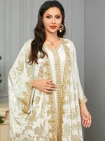 Eid Muslim Party Dress for Women Abaya with Inner Dress 2 Piece Set Jalabiya Ramadan Abayas Robe Caftan Vestidos Largos 2024 4