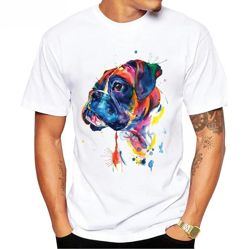 

Fashion men's Short Sleeve Boxer Dog Print T-shirt Hip Hop Punk Boy Casual Top Vintage Men's T-shirt for both men and women