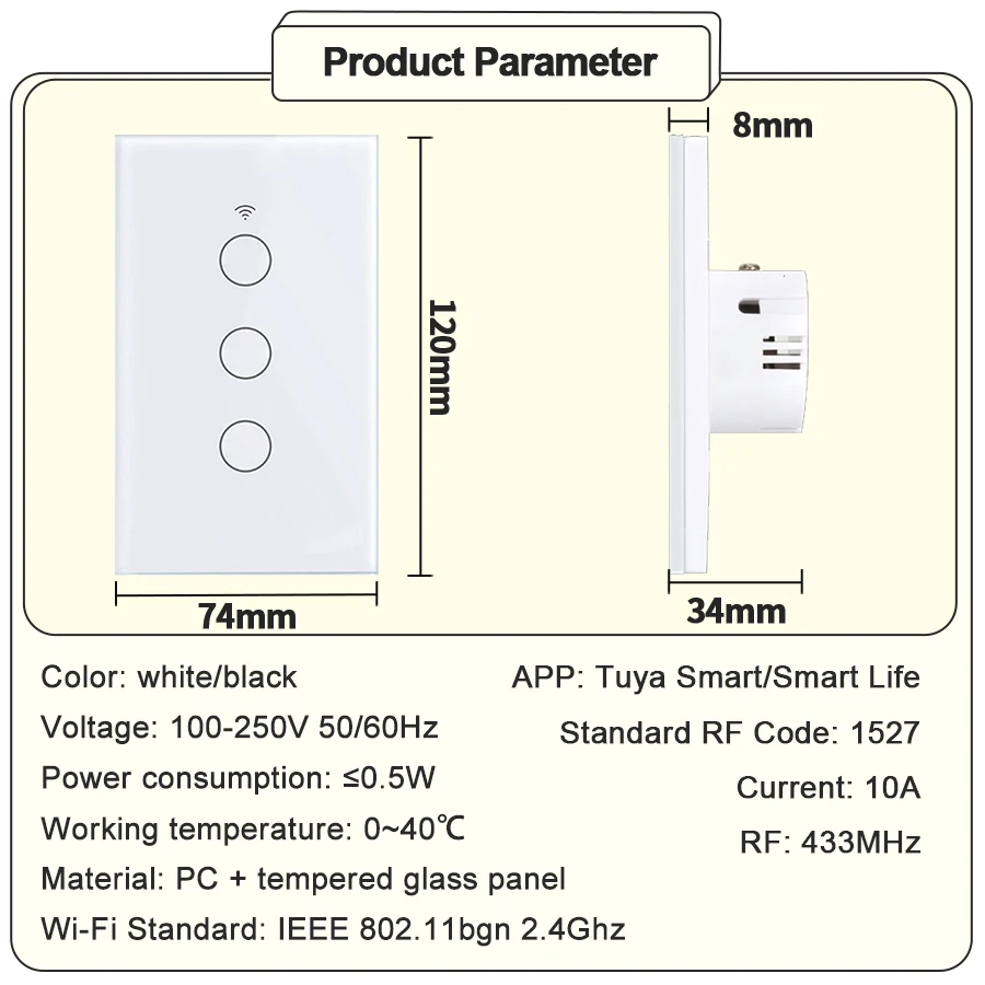 Smart Touch Switch 1/2/3 Gang For Lighting Tuya Wifi Alexa Google Home Yandex Alice