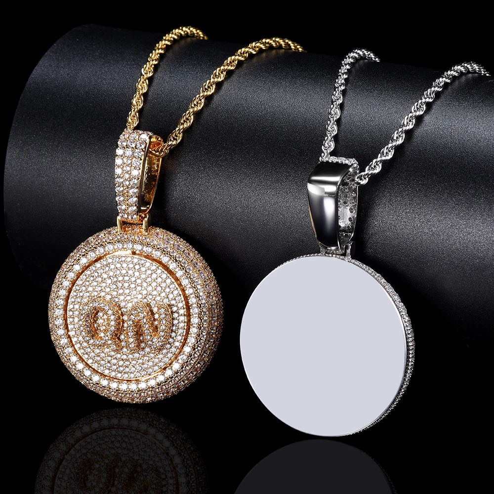 Iced Out Rotating Letter Round Shape Custom Pendant Zircon Personalized Name Initial Pendant Necklace