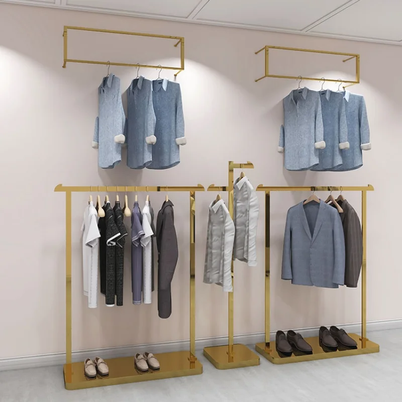 custom，Custom Boutique Gold Women Clothing Store Furniture Clothes Shelving Men Garment Display Rack Stand