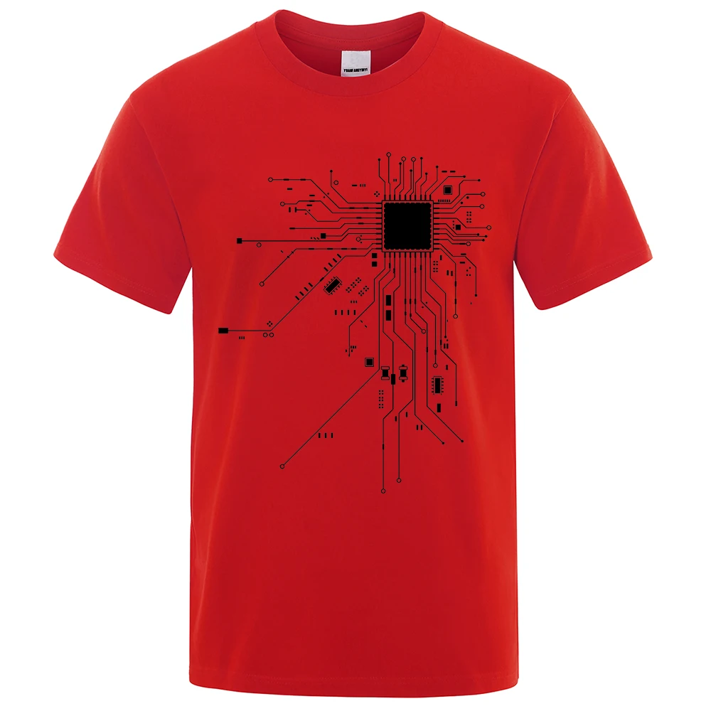 CPU Processor Circuit Diagram T Shirt Men Summer Cotton T-shirt Men's Funny Tops Fashion Tees Homme Brand Unisex Simple Clothes