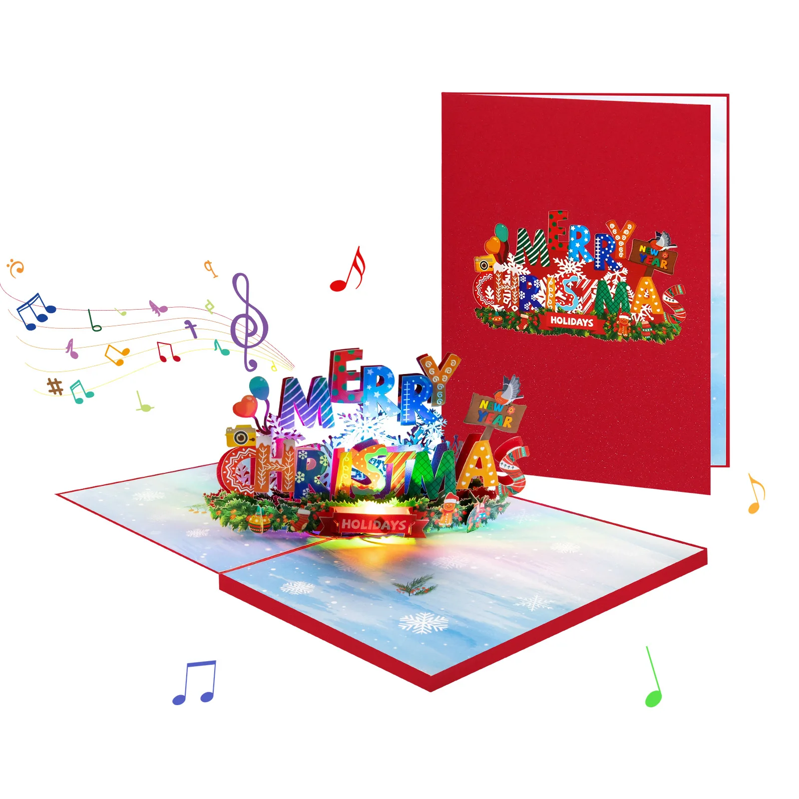 Musical Christmas Card, 3D Pop Up Christmas Card with Music Light