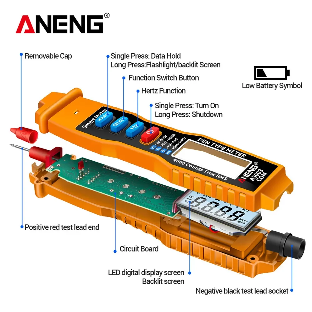 Digital Multimeter ANENG A3003 Digital Pen Multimeter Professional 4000 Counts Smart Meter with NCV AC/DC Voltage Resistance Capacitance Testers