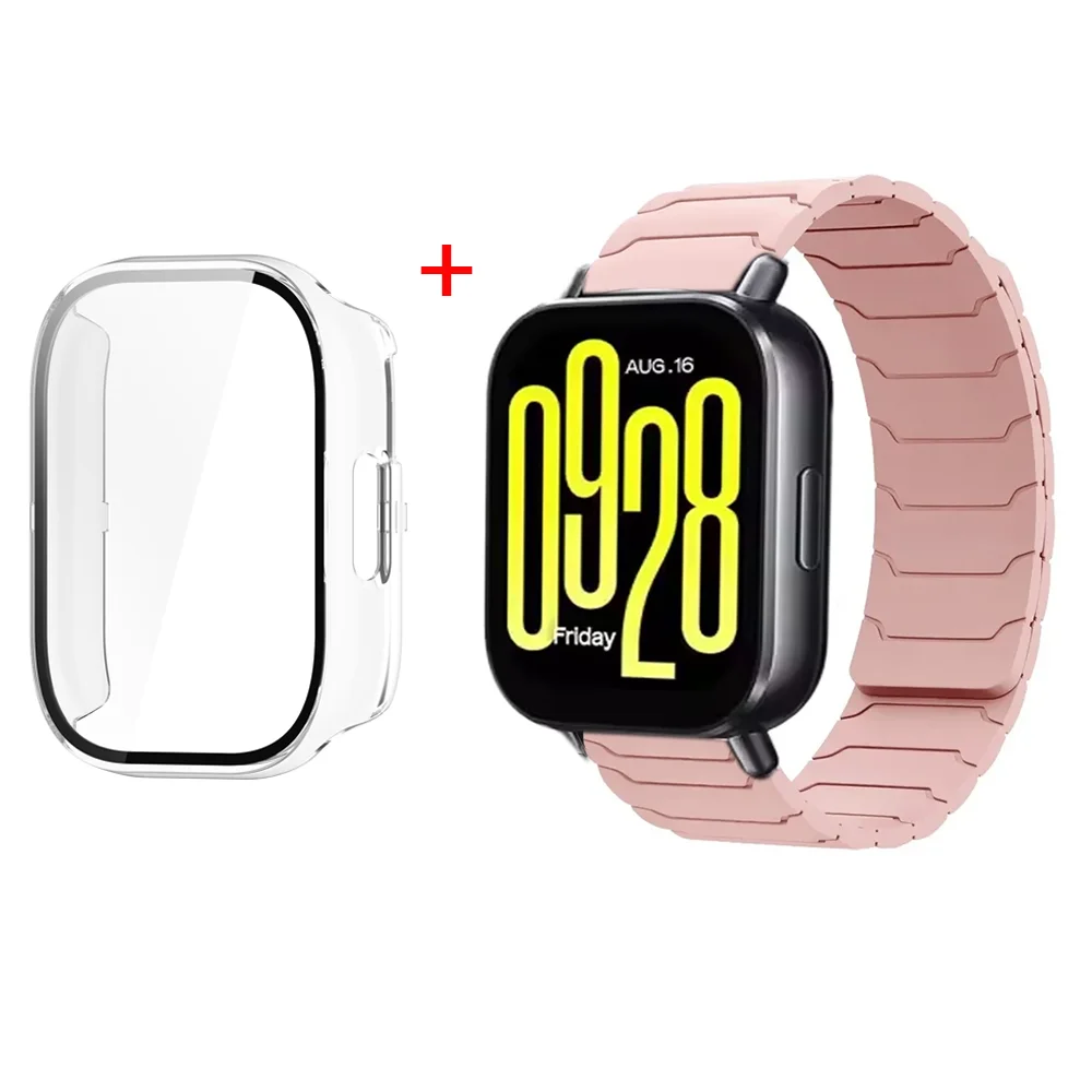 Magnetic Silicone Watch Strap with Protective PC Case & Glass Screen