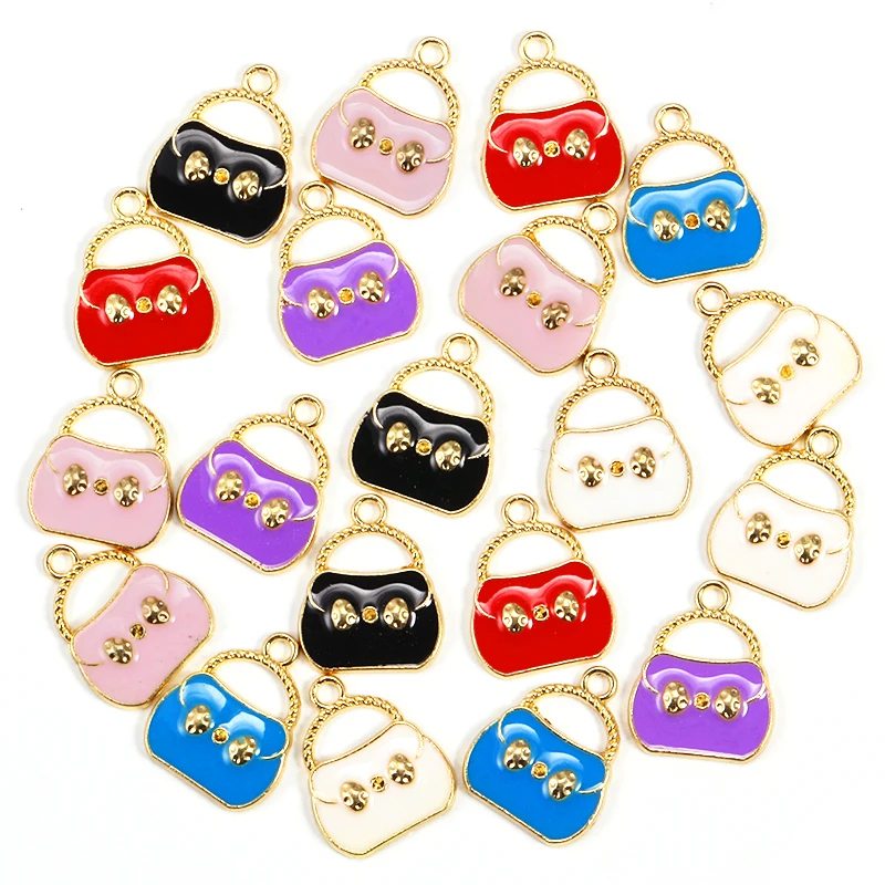 15pcs Lovely Lady Bag Enamel Alloy Pendant Charms for For Jewelry Making Women's Earring Bracelet Necklace Keychain Accessories