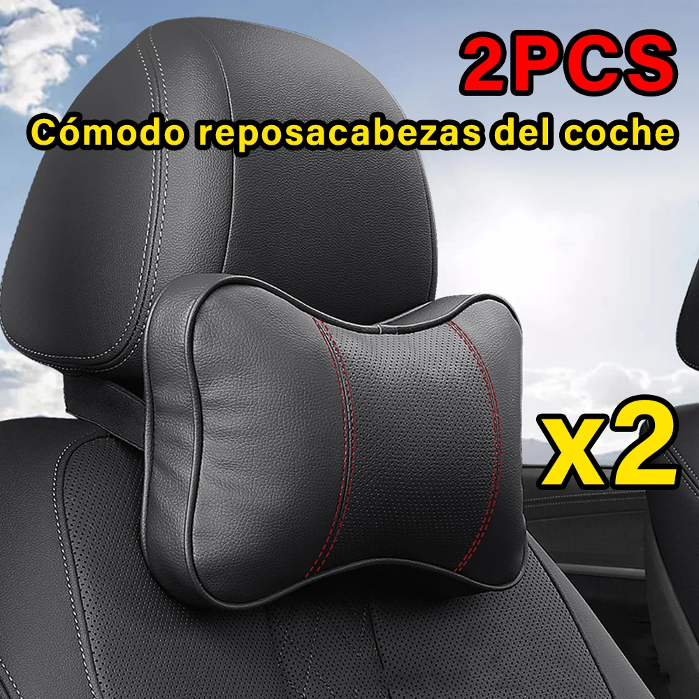 2PCS Top Qualität Rindsleder Auto Hals Kissen Kopfstütze Hals Kissen Unterstützung Auto Universal Sitz Weiche Atmungsaktive Innen Dekoration
