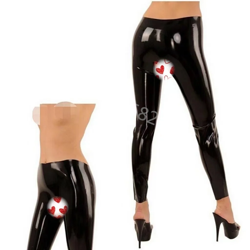

Nature Hand Made Black Women Latex Pants Rubber Long Trousers Open Crotch Custom Made