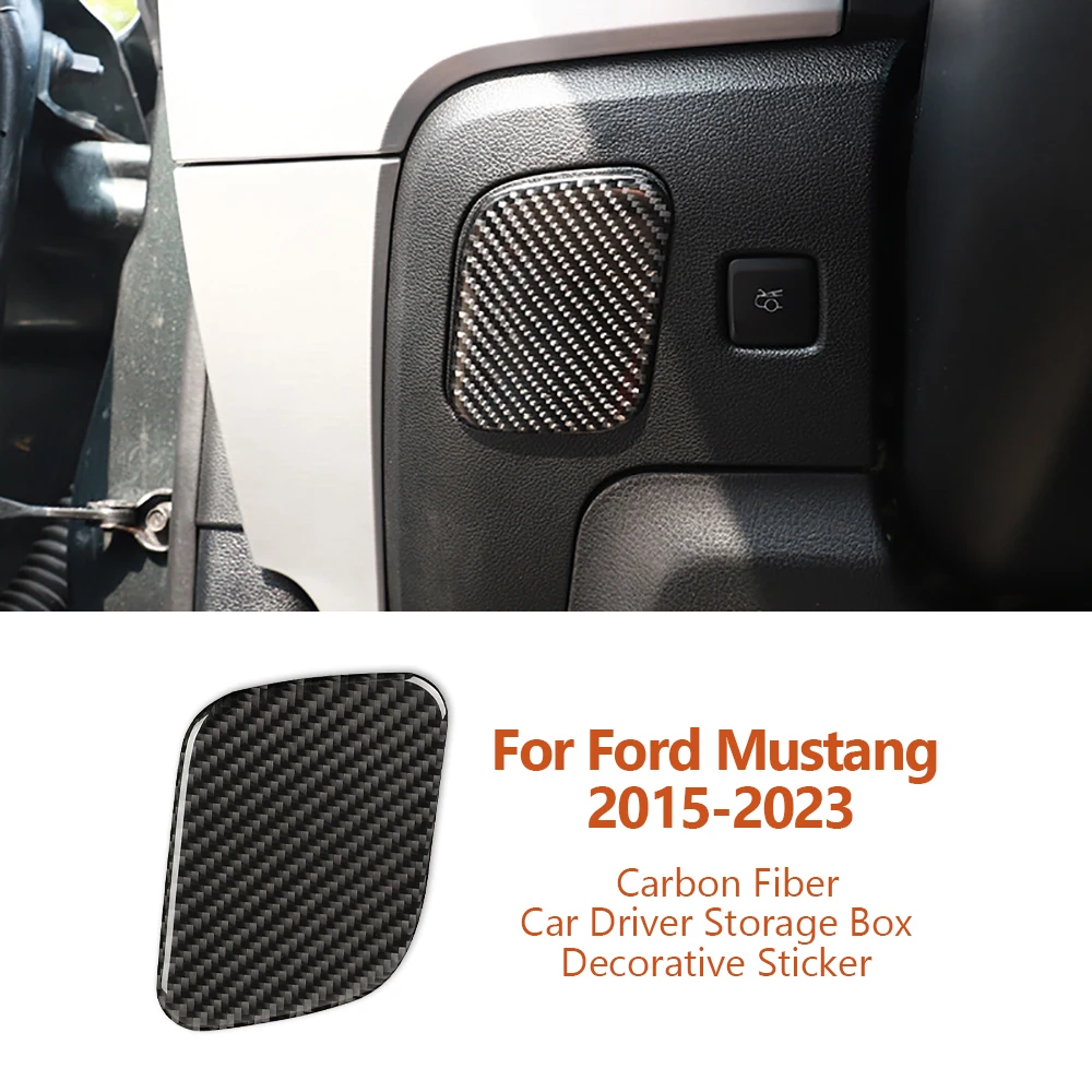 

For Ford Mustang 2015-2023 Car-Styling Carbon Fiber Car Driver Storage Box Decorative Stickers Auto Interior Modify Accesorios