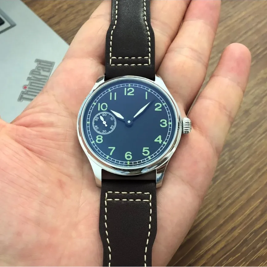 Sapphire Crystal Or Mineral Glass 44mm GEERVO No Black Dial Asian ETA6497 Mechanical Movement Luminous Pilot Men's Watch 1