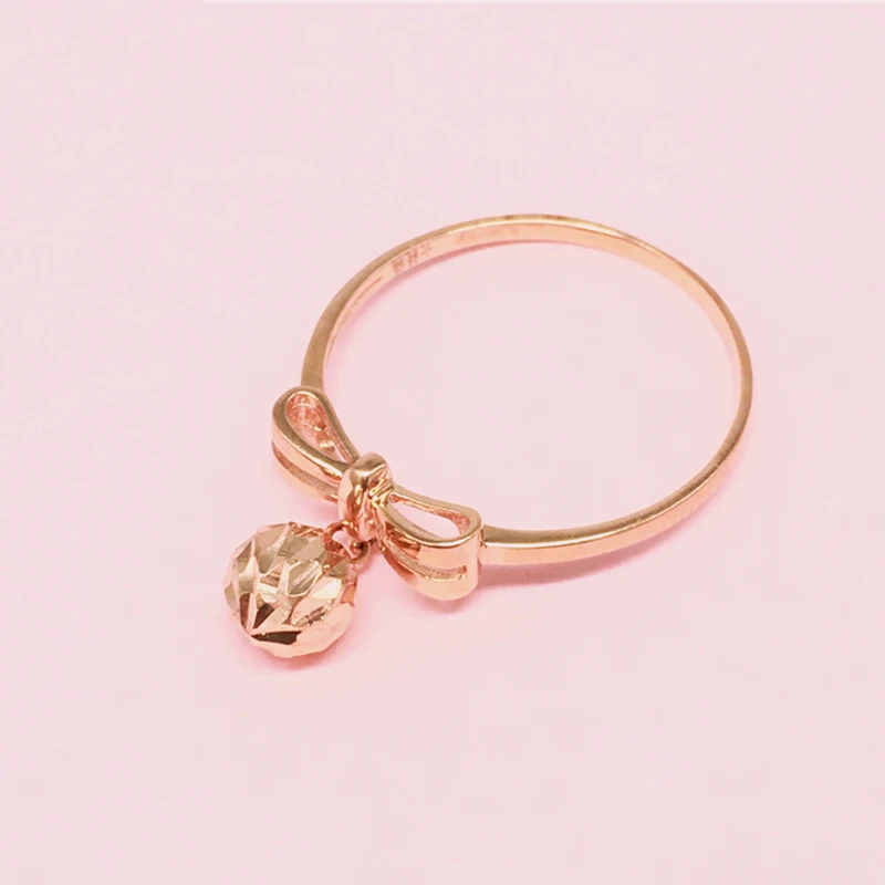 Nuovo 585 Oro Viola 14K Oro Rosa Rotondo Fiocco Di Perline Fedi Nuziali Per Le Coppie Regolabile Dolce Romantico Signore Gioielli Di Fidanzamento