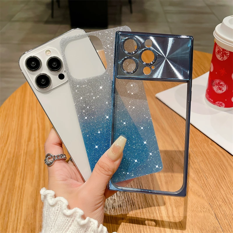 Coque de téléphone à paillettes électroplaquées, étui pour iPhone 13 14 15 Po Max Plus, Fashion Squae, doux, antichoc_voghion.com