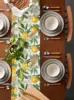 Spring Lemon Leaves Linen Table Runner Dresser Scarf Decor Summer Yellow Green Botanical Flower Table Runners Dining Table Decor 3