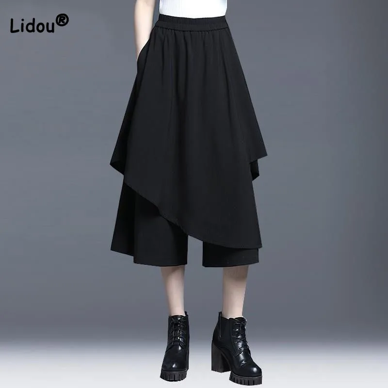 Летние однотонные повседневные широкие брюки-Капри