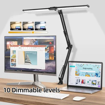 더블 헤드 LED 책상 램프, 무단 조도 조절 LED 컴퓨터 모니터 조명, USB 테이블 램프, 사무실 공부 독서 조명 고정장치 무드등 독서등 모니터 led 조명 컴퓨터 책상 램프 모니터조명 모니터조명 조명 무드등 책상 조명 책상조명 모션데스크 스텐드 led 조명
